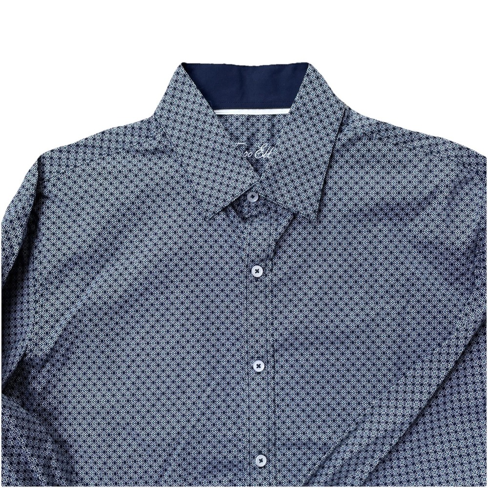 Men's Tasso Elba Shirt Collared‎ Button-Up Dress, SZ Large, Blue Geometric Print